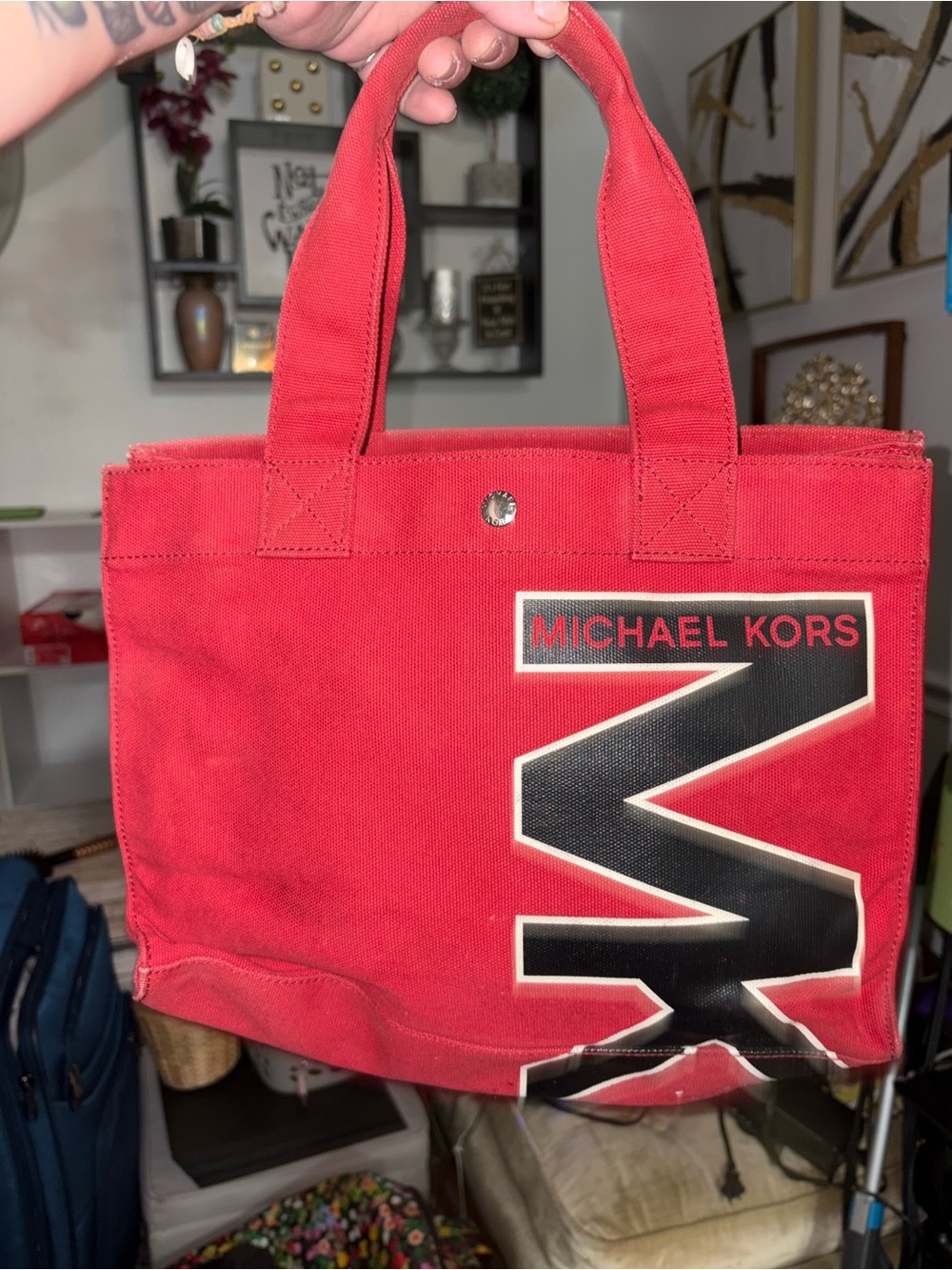 Michael Kors Red Canvas MK Logo Tote